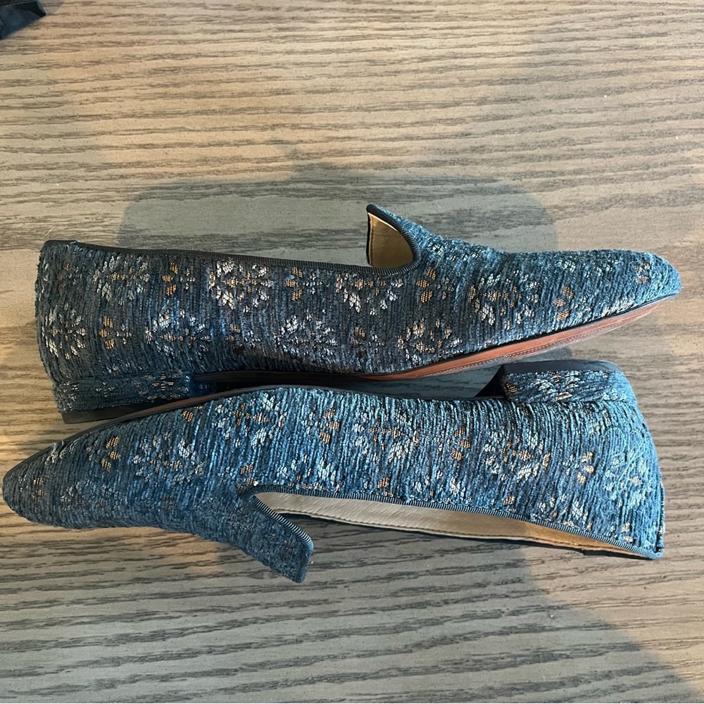 SAM EDELMAN Women’s Size 7.5 Blue Jordy Jacquard Loafers Shoes Embroidered